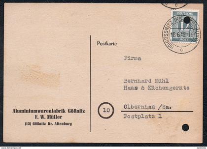 A6254 - alte Postkarte - Bedarfspost - Gößnitz Kr. Altenburg - F.W. Müller - Aluminiumwarenfabrik 1946 SBZ