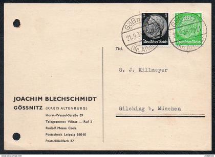 A6255 - alte Postkarte - Bedarfspost - Gößnitz Kr. Altenburg - Joachim Bechschmidt nach Gilching 1935