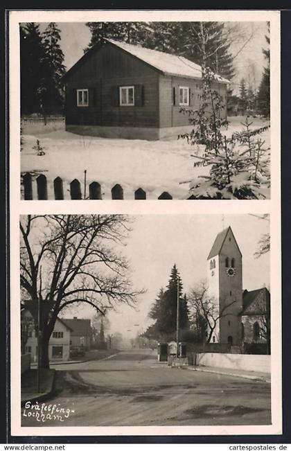AK Gräfelfing-Lochham, Hütte im Winter und Strassenpartie