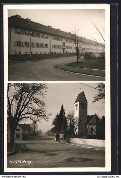 AK Gräfelfing, Strassenpartien mit Kirche