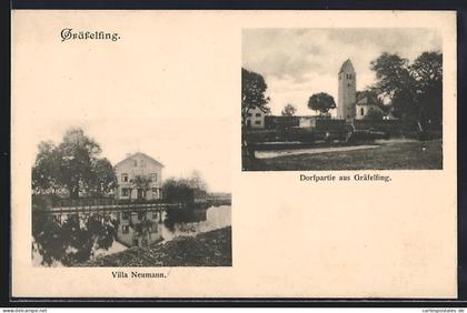 AK Gräfelfing, Villa Neumann und Dorfpartie