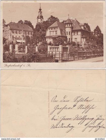 Ansichtskarte Großröhrsdorf Straßenpartie und Blick auf die Bäckerei 1925