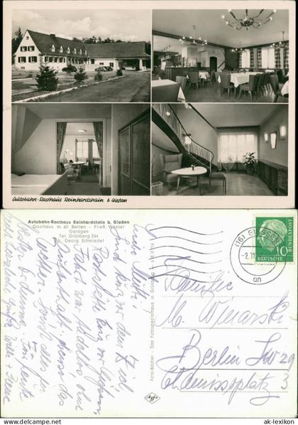 Reinhardshain-Grünberg (Hessen) Autobahn-Rasthaus Innen & Außen 1956 Stempel