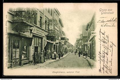 AK Grünstadt, Hauptstrasse, unterer Teil