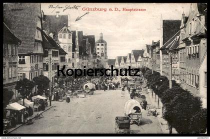 ALTE POSTKARTE GÜNZBURG AN DER DONAU HAUPTSTRASSE MARKT FUHRWERK market marché AK postcard Ansichtskarte cpa