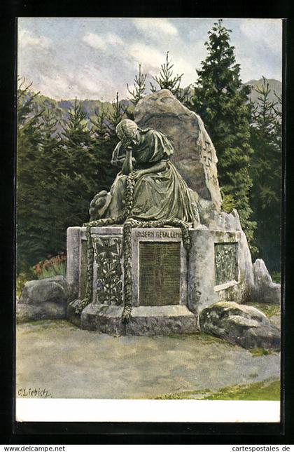 Künstler-AK Gutach /Schwarzwaldbahn, Kriegsgefallenen-Denkmal