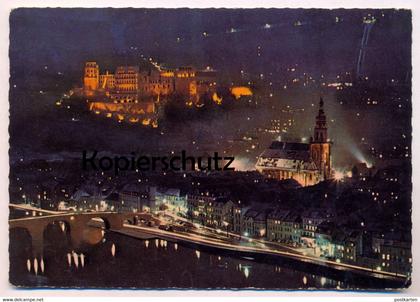 ÄLTERE POSTKARTE HEIDELBERG PANORAMA ABENDSTIMMUNG BELEUCHTUNG NACHT 1966 at night nuit cpa postcard AK Ansichtskarte