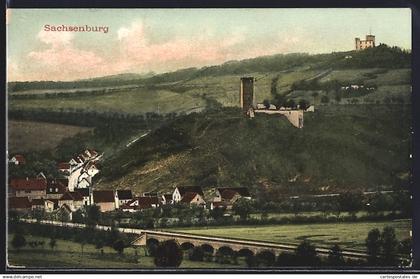 AK Sachsenburg / Heldrungen, Blick auf den Ort mit Burg