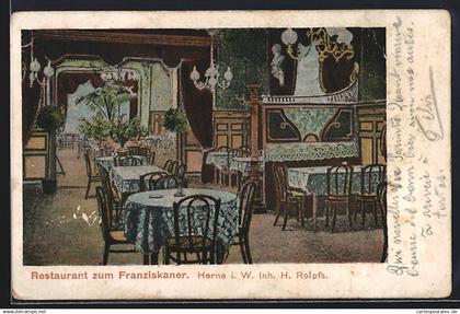 AK Herne i. W., Restaurant zum Franziskaner, Inh. H. Rolofs, Innenansicht vom Speisesaal