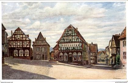 Artiste CPA Lauterbach an der Lauter Vogelsbergkreis, Platz, Fachwerkhäuser