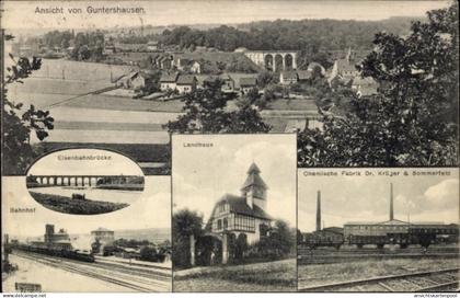 CPA Guntershausen Baunatal Hessen, Bahnhof, Landhaus, Eisenbahnbrücke, Chemische Fabrik Dr. Krüger