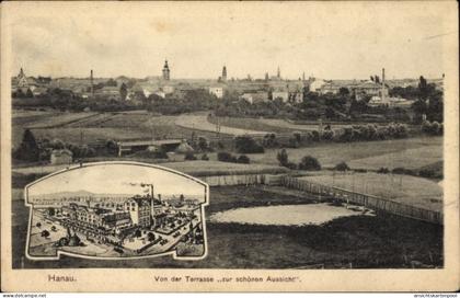 CPA Hanau im Main Kinzig Kreis Hessen, Ort von der Terrasse zur schönen Aussicht, Brauerei Kaiser