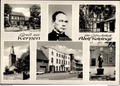 CPA Karben in Hessen, Geburtshaus Adolf Kolping, Porträt, Stiftskirche St. Martin, Kolpingdenkmal