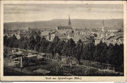 CPA Sprendlingen Dreieich Hessen, Schwarz-Weiß-Bild, Stadtansicht, Kirche, Bäume, Felder
