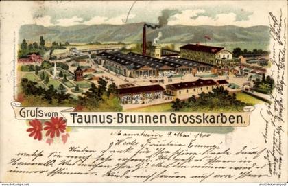 Lithographie Groß Karben in Hessen, Taunus-Brunnen