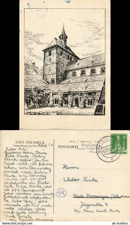 Ansichtskarte Fischbeck-Hessisch Oldendorf Stiftskirche, Federzeichnung 1957