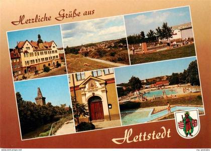 Hettstedt Rathaus uebersicht Turnhalle Wehrturm Eingang zum Ratskeller Freibad