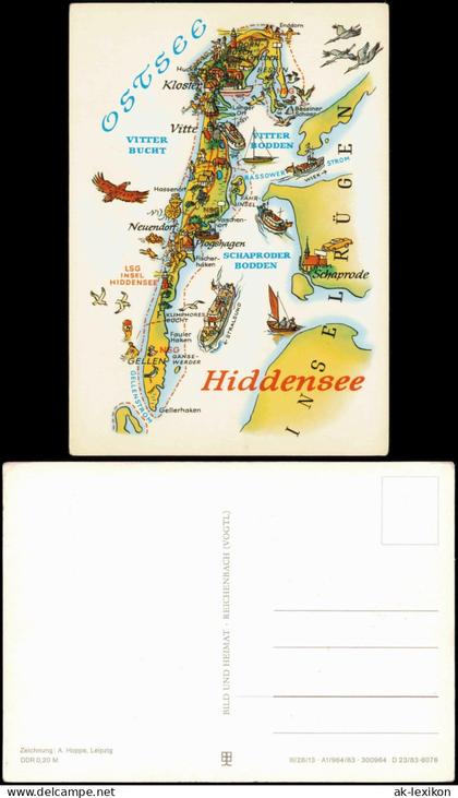 Hiddensee Hiddensjö Insel Hiddensee Ostsee DDR Landkarte Wanderkarte 1983
