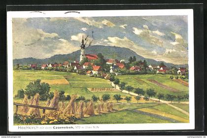 Künstler-AK Hochkirch, Ortsansicht mit Czorneboh