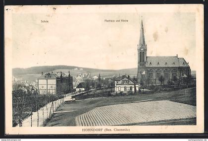 AK Hohndorf i. Erzgeb., Schule, Pfarrhaus und Kirche