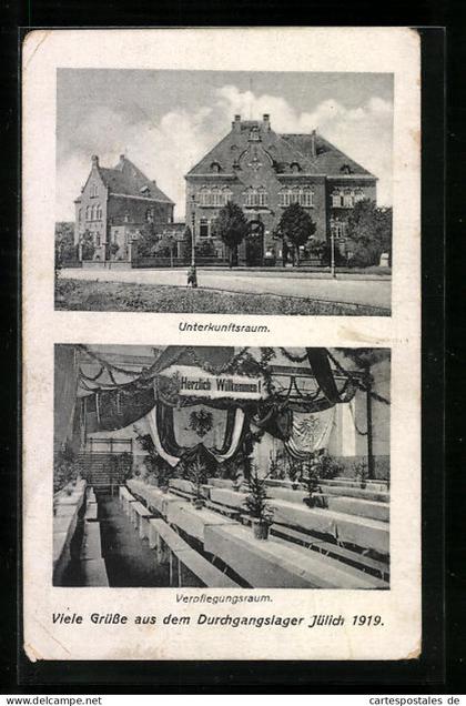 AK Jülich, Durchgangslager 1919, Innenansicht Unterkunftsraum