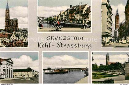 Kehl Rhein Grenzstadt Kehl Strassburg Kirche Rhein Dampfer Gebaeude Bruecke