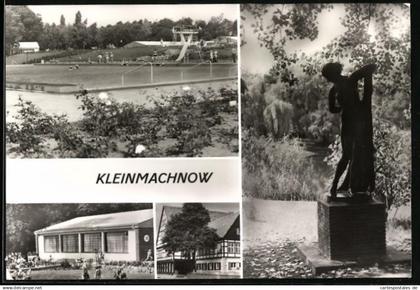 AK Kleinmachnow, Freibad, Frauenskulptur, Gebäude