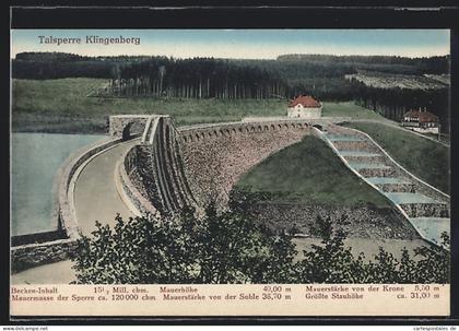 AK Klingenberg / Sachsen, Talsperre, Sperrmauer und Becken