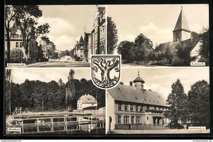 AK Klötze /Altmark, Bahnhofstrasse, Kirche, Waldbaude, Zentralschule