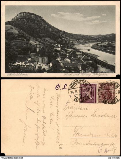 Königstein (Sächsische Schweiz) Stadt, Elbe und Festung Königstein 1922