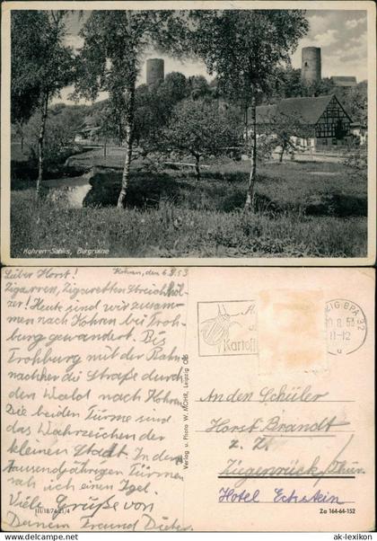 Ansichtskarte Kohren-Sahlis Burgruine 1953