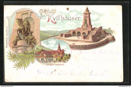 Lithographie Kyffhäuser, Denkmal-Restaurant, Kyffhäuser-Denkmal, Reiterstandbild
