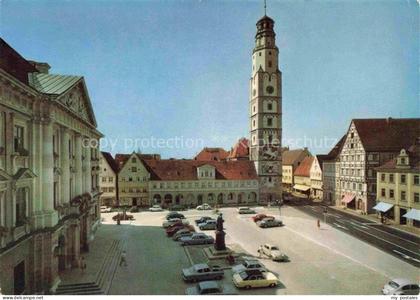 Lauingen Donau Bayern Marktplatz Rathaus Kirchturm Parkplatz Autos