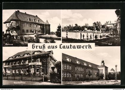 AK Lautawerk, Rathaus, Bad, Krankenhaus und Karl-Liebknecht-Schule mit Siedlung
