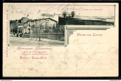 AK Lehnitz, Blick auf den Lehnitz-See und Restaurant Waldschloss, Bes. Eugen Graf