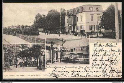 AK Frauendorf /Bez. Leipzig, Bahnhof, Bahnrestaurant, Garten, Innenansicht