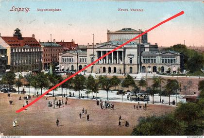 AK Leipzig Augustusplatz Neues Theater Oper Opernhaus Straßenbahn Tram a Georgiring Goethestraße Grimmaischer Steinweg