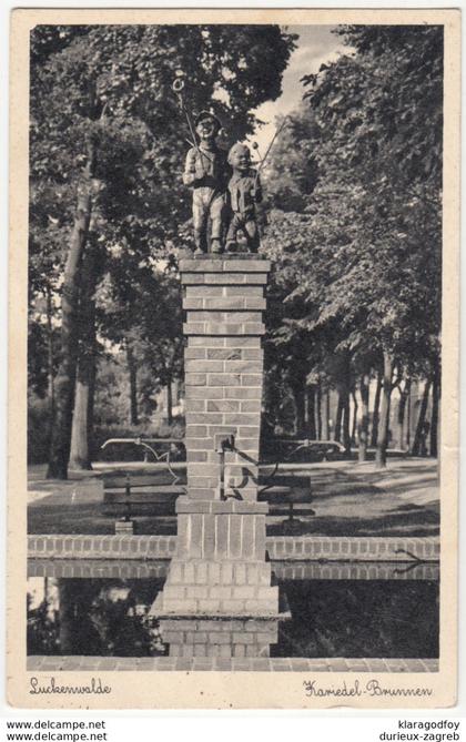 Luckenwalde, Kariedel-Brunnen old postcard travelled 1942 Luckenwalde pmk b180725