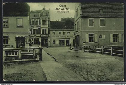 AK Lübben, Strassenpartie am Brückenplatz