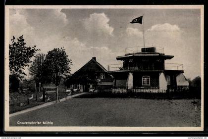 AK Lübeck-Travemünde, Gasthof Gneversdorfer Mühle, -Fahne
