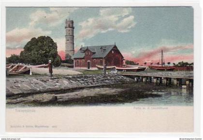 39072005 - Luebeck Travemuende, Lithographie mit Partie am Leuchtturm. ungelaufen um 1900 Top Erhaltung.