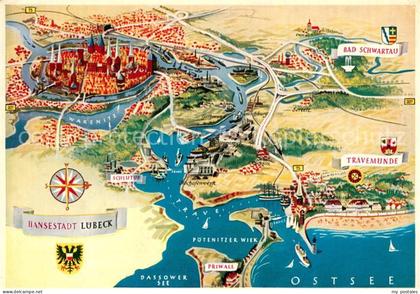 LueBECK  CITY Original-Seidel-Karte Karte Luebeck und Travemuende