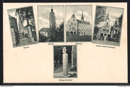 AK Lützen, Schloss, Rathaus und Kriegerdenkmal
