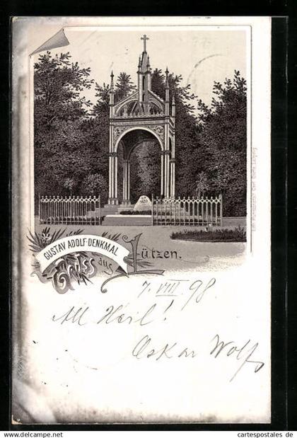 Lithographie Lützen, Am Gustav Adolf-Denkmal