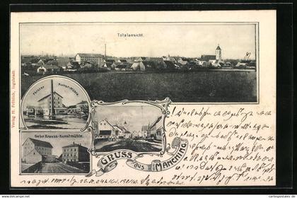 AK Manching, Totalansicht, Gebr. Krauss-Kunstmühle, Förster Kunst-Mühle