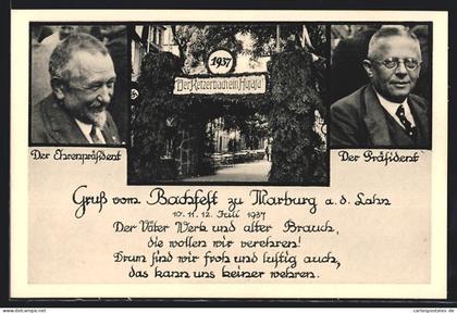 AK Marburg, Grusskarte vom Bachfest 1937, Portraits der Präsidenten