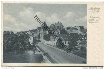 Marburg - Lahnpartie mit Blick auf die Universität - Verlag Moebus-Zeiss Marburg gel. 1936