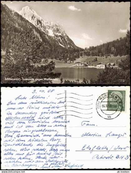 Ansichtskarte Mittenwald Mittenwald Lautersee gegen Wetterstein 1958