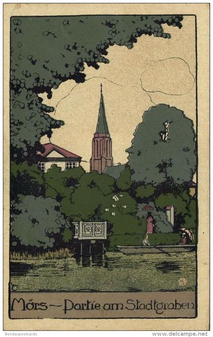 MOERS MÖRS, Partie am Stadtgraben (1921) Steindruck