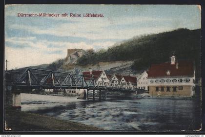 AK Dürrmenz-Mühlacker, Brückenpartie mit Ruine Löffelstelz